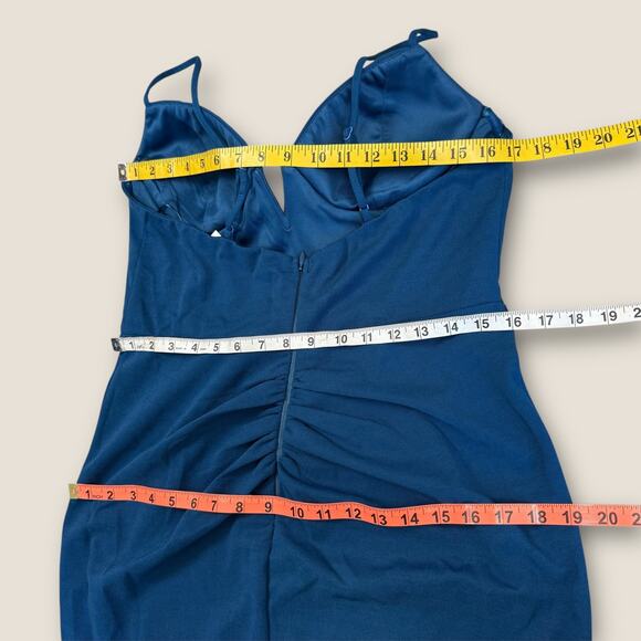 Maniju Long Gown Formal Dress Womens L Teal Spaghetti Straps Side Slit NWT - Picture 11 of 14